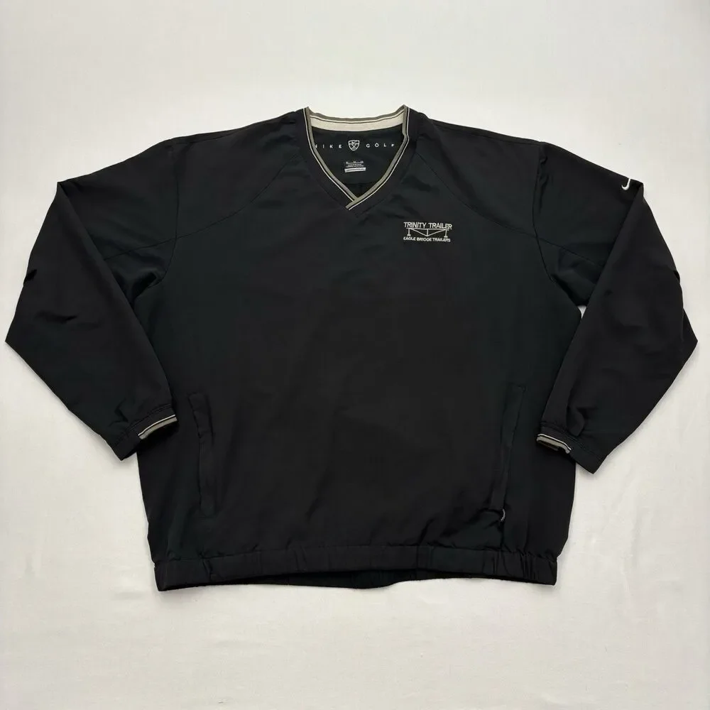 Nike Golf Jacket Mens XL Black V Neck Pullover Windbreaker Zipper Pockets Y2K